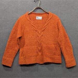 Del Mundo Cardigan Sweater Womens Small/Medium Full Zip Cable Knit Trim USA Made